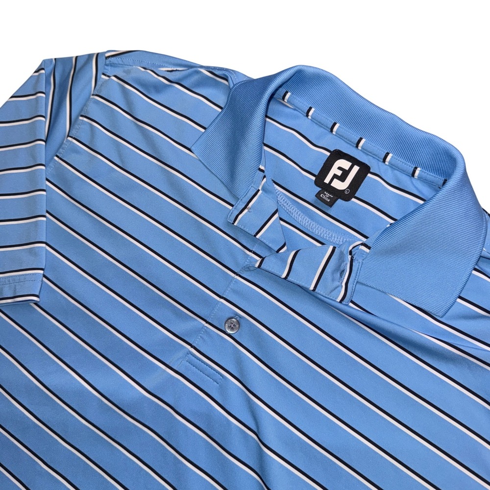 FootJoy FJ Men's Blue Stripe Golf Polo Shirt Performance Size Large